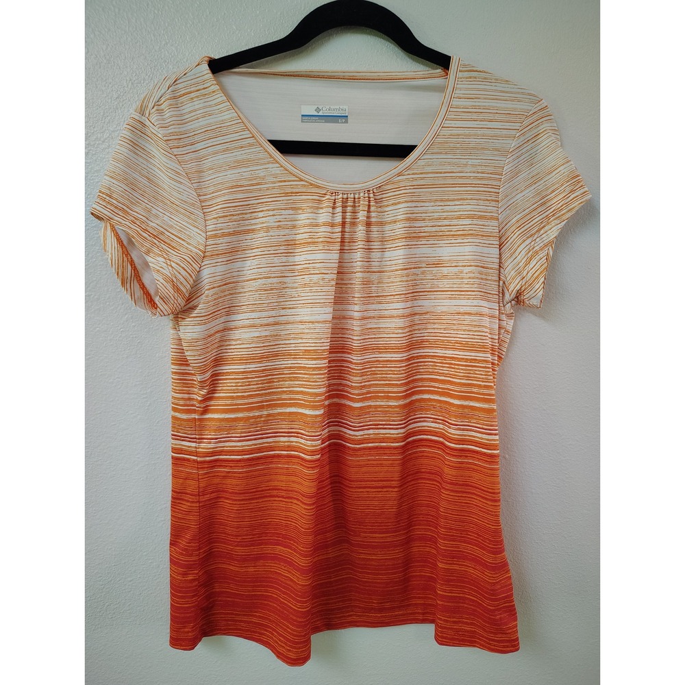 Columbia‎ Womens Orange Ombre Space Dye Short Sleeve Scoop Neck Active Top Small
